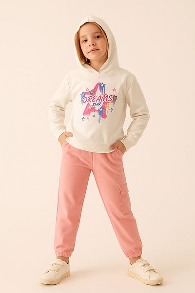 ESİLA KİDS Girl's Set Hooded Sweatshirt and Cargo Pocket Sweatpants 2-Piece Sports Combination 4-8 Years