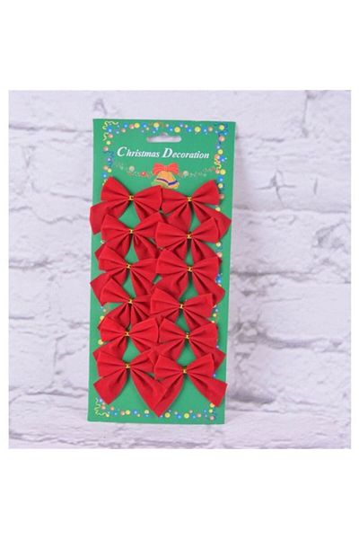 Flo Set of 12 Christmas tree bows, Red, Classic, 5 x 5 cm, Polyester