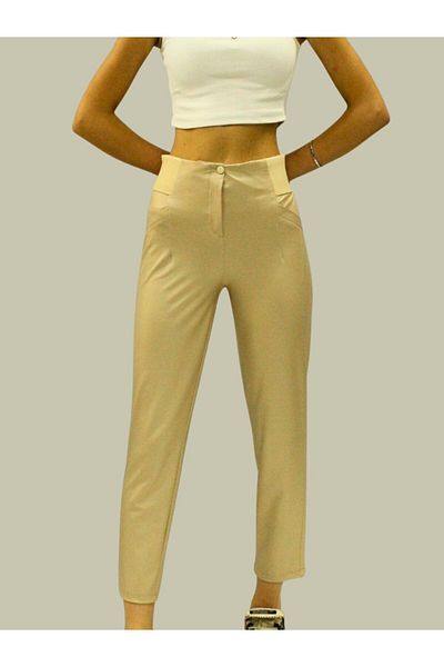 Afri Women's High Waist Faux Leather Pants – Slim Fit |   Beige |   Flexible and Stylish Design
