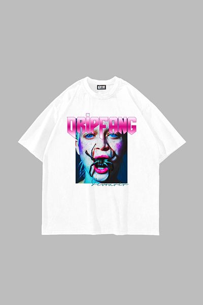 Sekizbiraltı Унисекс бяла тениска с щампа DripFang Oversize