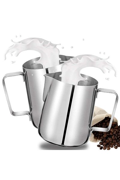 Quasar & Co. Set 2 cani inox, latiere pentru spumare lapte/cappucino, cani pentru bar, cani barista, 350 ml