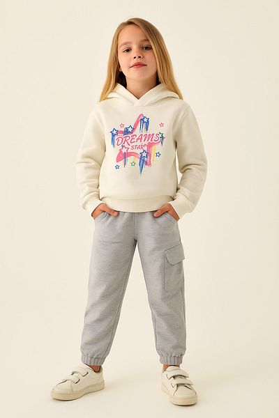 ESİLA KİDS Girl's Set Hooded Sweatshirt and Cargo Pocket Sweatpants 2-Piece Sports Combination 4-8 Years