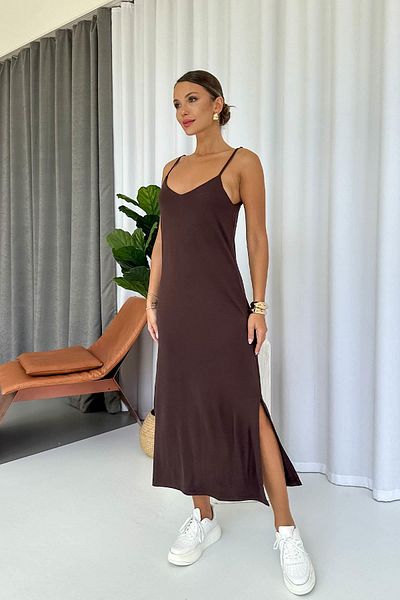 Mine Tan Butik Rochie modală cu fantă și bretele reglabile - maro
