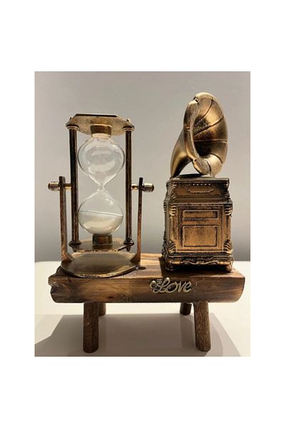 Larimar Hourglass with Gramophone Figurine