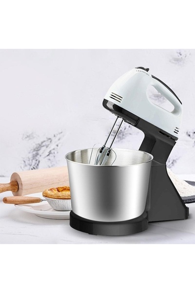 FOXMAG24 Mixer with bowl, 350W, 7 speeds, mixing/kneading accessories, metal/plastic, white/black