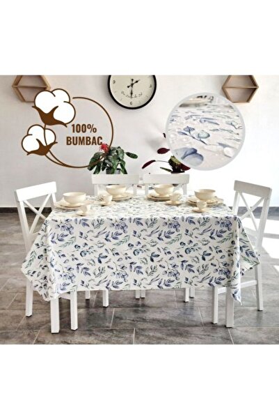 Ralex Față de masă anti-pete 100% bumbac diametru 180 cm, frunze albastru-verde