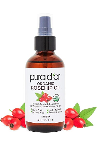 Pura D'or زيت بذور ثمر الورد العضوي (4 أونصة / 118 مل) نقي 100% معصور على البارد معتمد من وزارة الزراعة الأمريكية عضويًا