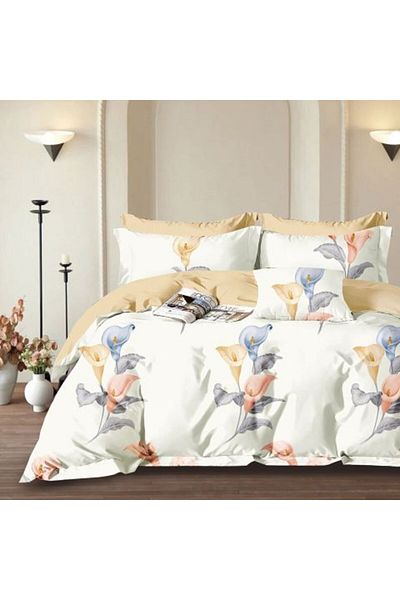 Ralex Double Bed Linen Set Percalle Printed 100% Cotton, 4 Pieces, Beige / Gray, Pucioasa
