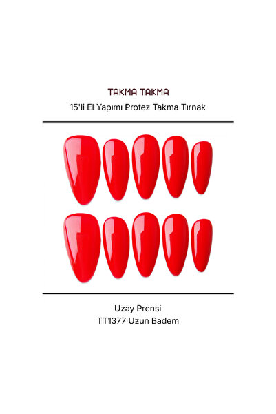 Takma Takma 15'li Kırmızı Uzun Badem TT1377 Tekrar Kullanılabilir El Yapımı P...