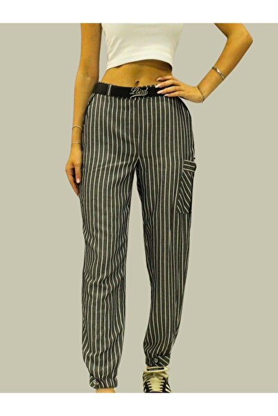 Afri Pantaloni cargo cu dungi pentru femei - talie înaltă , picior elastic, c...