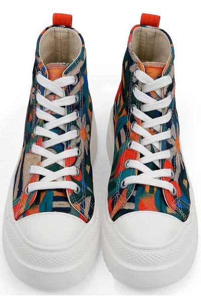 Dogo Women's Vegan Multicolor Thick Sole High Sneakers - Blossom Hug Design