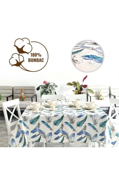 Ralex Față de masă antipete 100% bumbac, Diametru 160 cm, Pene albastre