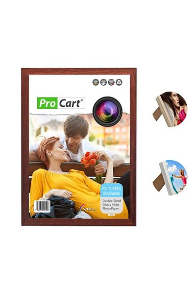 PROCART Ramă foto A4, pentru perete sau birou, aspect vintage, lemn maro