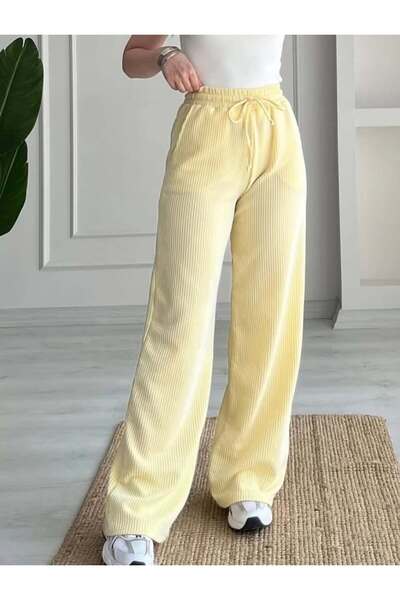 MODA Unisex Su Yolu Çizgili Keten Karışımlı Pantolon