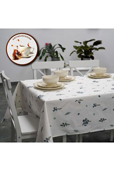 Ralex Față de masă anti-pete 100% bumbac, diametru 160 cm, model floral albastru