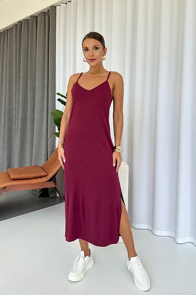 Mine Tan Butik Rochie modală cu fante și bretele reglabile - Roșu Claret