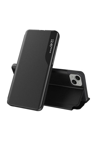 Rao Husa compatibila cu iPhone 15 Plus, Premium Grip, eFold Series, B62, Piele ecologica, Pitch Blac