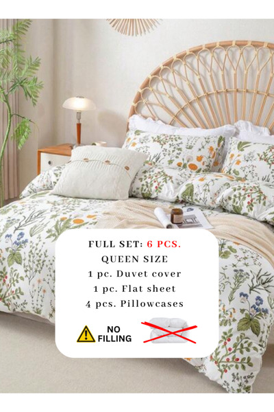 LUNA HOME Queen size 6 pieces duvet cover set, plant pattern with yellow floral design 200x230cm.
