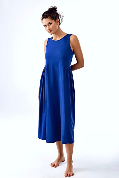 Brix Γυναικείο Βαμβακερό Αμάνικο Φόρεμα μπλε κοβαλτίου Χρωμάτων