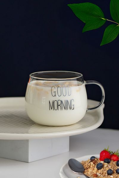 Porsima 2088 2-Piece Borosilicate Heat Fire Resistant Glass Tea Cup with Handle Coffee Cup Mug Transparent 400 ml