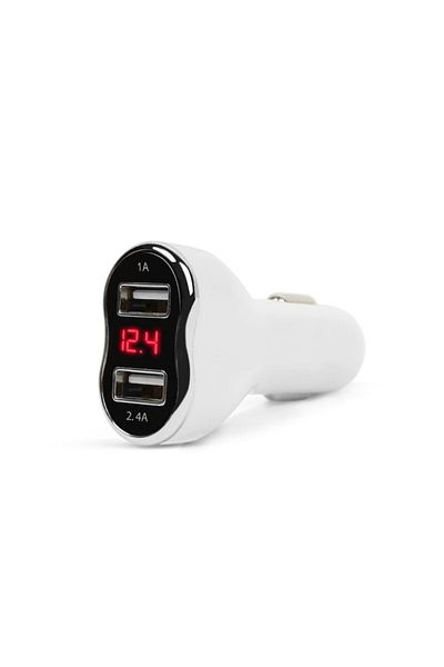 Primlife Car Charger Dual USB with Voltmeter White
