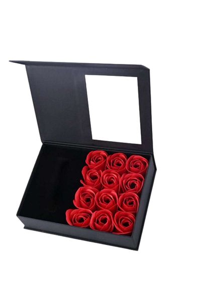 OEM Aranjament floral cu trandafiri, 13 x 18 x 5,5 cm, plastic, negru, trandafiri de săpun
