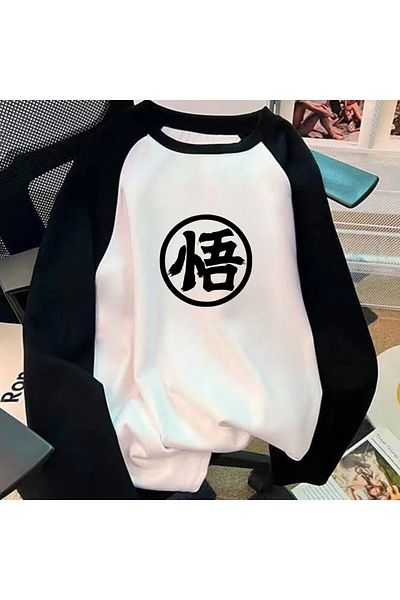Touz Moda Dragon Ball Raglan Long Sleeve Printed White T-Shirt