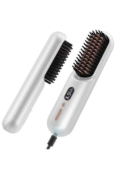 Generic Rechargeable Cordless Hair Brush Hot Comb 2 In 1 Ions Silver