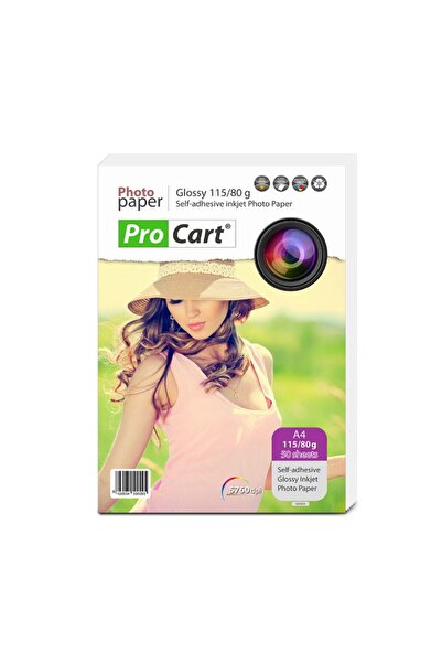 PROCART Hârtie foto lucioasă autoadezivă, 50 coli/top, 115/80g A4