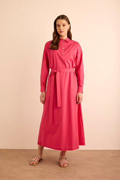 Aker Beli Seyyar Kuşaklı Cotton Elbise