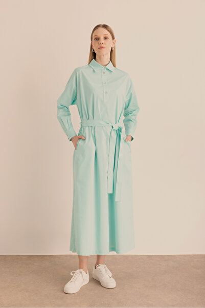 Aker Beli Seyyar Kuşaklı Cotton Elbise