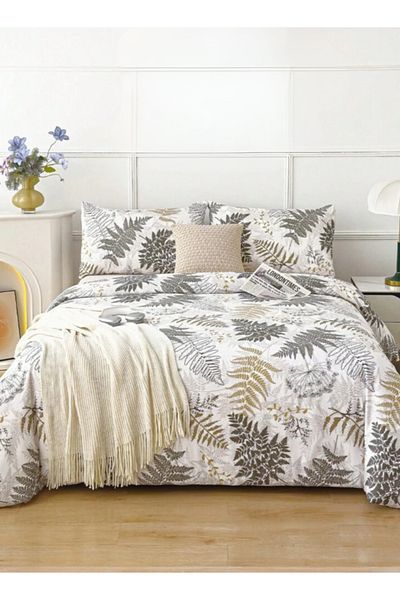 LUNA HOME King size 6 pieces duvet cover set with brown leaf pattern 220x240cm.