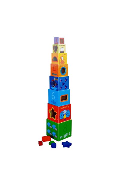 OEM Wooden Tower Toy with 8 Blocks with Numbers, Animals, and Wooden Shapes JC22