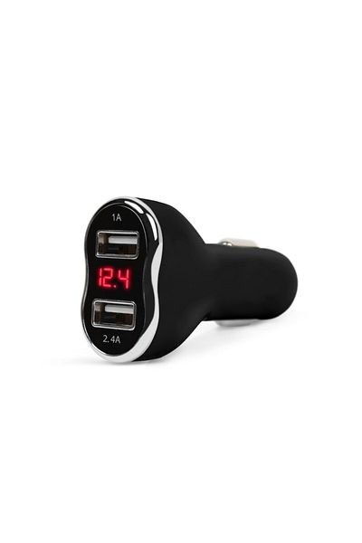 Primlife Car Lighter Charger for Phone 2X USB with Voltmeter Black