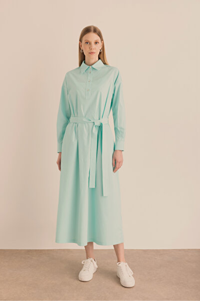 Aker Beli Seyyar Kuşaklı Cotton Elbise