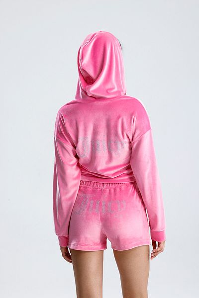 3 ROPE Juicy Stone Printed Velvet Crop Cardigan Zip Hoodie