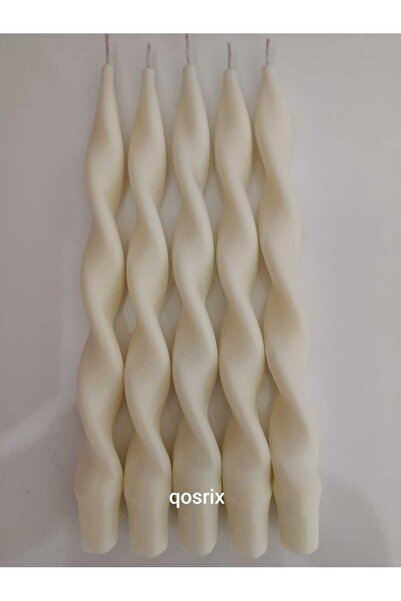 qosrix 5'li Açık Krem Burgulu Şamdan Soya Mumu Doğal Kokulu Uzun Çubuk Konik ...