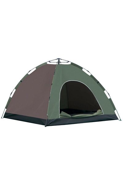 Mercaton Cort camping, 4 persoane, impermeabil, cu geanta, deschidere automata, verde si maro, 210x210x135 cm