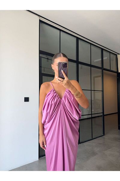 BB Bensu Buyruk Side Decocked Dress in Pink Satin