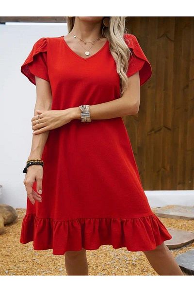 modamtn Women's Short Sleeve Crew Neck Ruffle Aerobin Dress