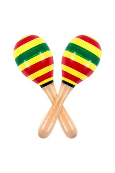 OEM Set 2 Instrumente Bino Maracas Rumba, Curcubeu, lemn, multicolor, 20 cm