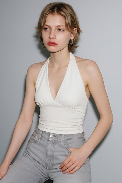 HAKKE Halter Neck Stretchy Knitted Blouse