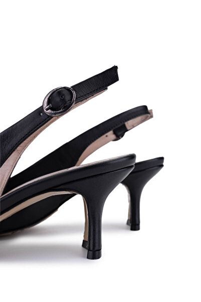 Tamer Tanca Women's Genuine Leather Black Leather Heeled Shoes