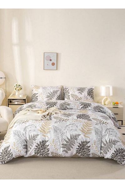 LUNA HOME Queen size 6 pieces duvet cover set with grey leaf pattern 200x230cm.