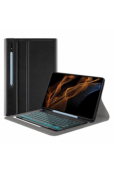 Rao Husa Smart cu Tastatura pentru Samsung Galaxy Tab S8 Ultra, CozyTab Case, V15, Silicone, Pitch Black