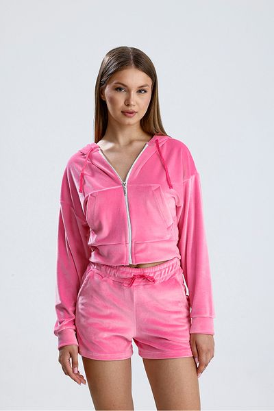 3 ROPE Juicy Stone Printed Velvet Crop Cardigan Zip Hoodie