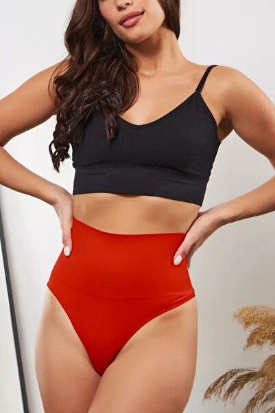 MİSTİRİK Mabet Model High Waist Bottom Abdomen and Belly Tightening and Recovery Corset Panties Red Color