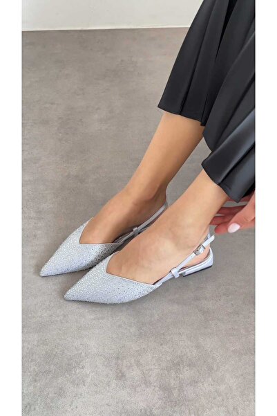 M&B Γυναικείες μπαλαρίνες SATEN STONE DETAIL ΑΣΗΜΕΝΙΟ ΧΡΩΜΑ Μεγάλο μέγεθος μεταξύ 36 και 43 τακούνι 2 εκ.