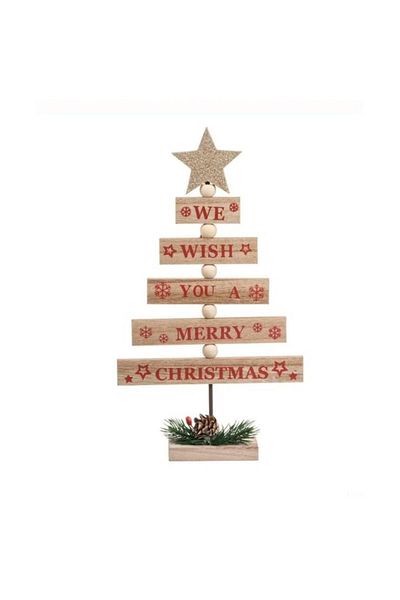 Jumbo Decorațiune de Crăciun din lemn, brad cu ornamente, 30 cm