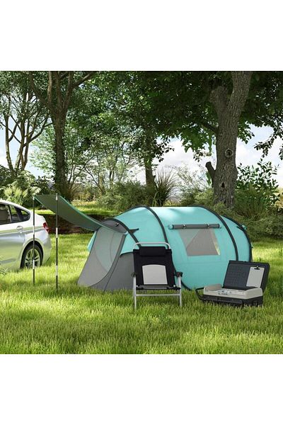 Mercaton Cort camping, 4 persoane, impermeabil, tip igloo, cu 2 ferestre, 2 intrari, husa, deschidere automat
